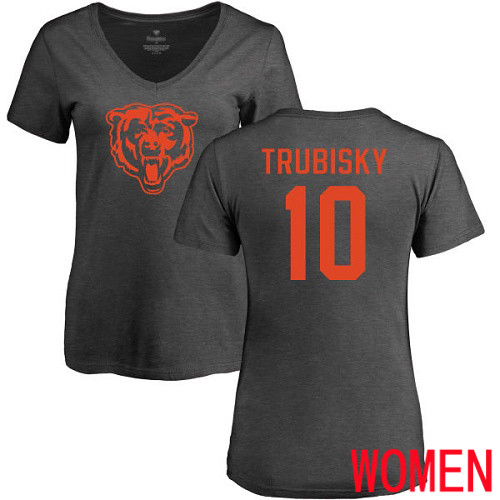 Chicago Bears Ash Women Mitchell Trubisky One Color NFL Football #10 T Shirt->women nfl jersey->Women Jersey